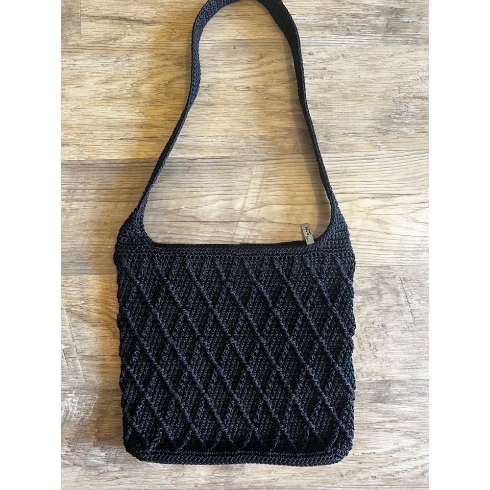 The Sak Black Crocheted Purse Tote Bag Boho